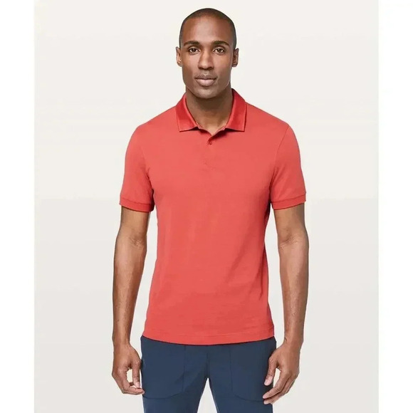 Lululemon Tech Pique Vermillion Salmon Performance Golf Polo Shirt~ Small - Picture 1 of 12